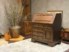 Sale JPN アンティーク　古澤民芸　ライティングビューロー 北海道民芸家具 古澤民芸 ライティングビューロー 椅子 セット