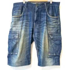 (^w^)b GAP CARGO ギャップ カーゴ パンツ コットン ストレッチ デニム ハーフ パンツ ショート ボトムス ウォッシュ加工 ヒゲ加工 アメカジ ストリート インディゴブルー メンズ 男性 W36