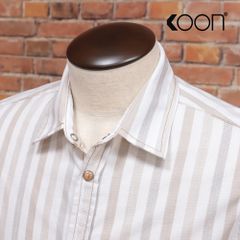 KOON/Mサイズ/ストライプ柄シャツ さらっと綿 スナップボタン イタリア製 長袖 クーン サンプル品 新品/白×ベージュ/kc392/