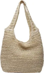 FARFADET 母の日 ストロー トート ショルダー カゴ バッグ レディース 裏地 ファスナー付き 手提げ ビーチ 肩掛け かばん マザーズ かご 編み 鞄 カバン 夏 サマー A4 大容量( ベージュ)