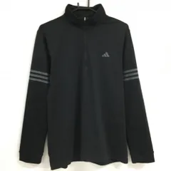 ★値下げ★【超美品】アディダス 長袖ハイネックシャツ 黒×グレー 袖3ライン ハーフジップ メンズ M ゴルフウェア adidas