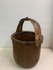 昭和レトロ アンティーク 竹製 竹細工 竹籠 御用籠 竹編み バスケット 古民具 昭和レトロ 竹細工 深型 竹籠 竹編みかご バスケット カゴ 野菜籠 大