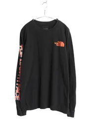 【お得なクーポン配布中!】 ノースフェイス プリント 長袖 Tシャツ メンズ L アウトドア ロンT ロングスリーブ カットソー 袖プリント ワンポイント シンプル ブラック