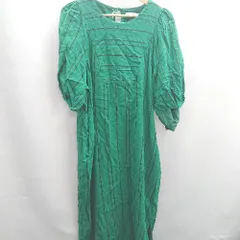 ◇ ⊂ ◎ AMERICAN HOLIC ボーダー柄 七分袖 ロング丈 ワンピース サイズL グリーン ブラック レディース E  【1502180041884】