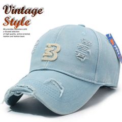 【ダメージ加工がCOOL】帽子 キャップ Vintage メンズ レディース くすみカラー こなれ感 深め しっかり素材 7986695 (ブルー)