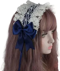 TOCOHCM カチューシャ ヘッドドレス 髪飾り レディース コスプレ リボン ゴスロリ パール ロリータ レース ネイビー 紺色( ネイビー（紺色）,  Free Size)