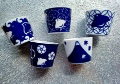 ★他の商品と合わせて購入でお買得になります!コメント下さい★美濃焼　千鳥　蕎麦千代久　そば　そばつゆ入れ　　5点セット