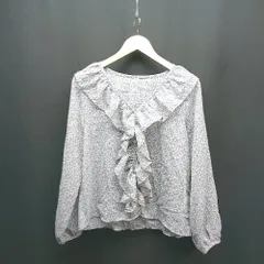 ◇ RILI. TOKYO リリトーキョー 小花柄 シアー フロントボタン フリル 長袖 ブラウス サイズF ブルー レディース E  【1310050028336】