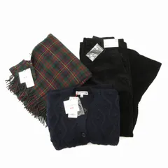 ユニクロ UNIQLO タグ付き 3点セット ポインテールクルーネックカーディガン ハイウエストコーデュロイワイドストレートパンツ ビックストール L 紺 ネイビー 黒 ブラック 緑 グリーン /FT