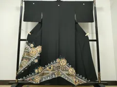 平和屋着物■豪華黒留袖　駒刺繍　正倉院花唐草向かい鳥文　金彩　正絹　逸品　CAAS0913ng