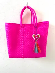 メキシコ製メルカドバッグSサイズ／単色フューシャピンクV編み