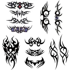 【人気商品】防水 刺青シール TATOO レディース メンズ ボディーシール タトゥーステッカー 腕輪 有刺鉄線 鎖 入れ墨シール (L) 5枚セット 大判 青 黒 トライバル タトゥーシール Yesallwas