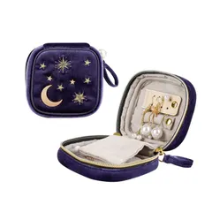 【迅速発送】ジュエリーポーチ 月 星 夜空 ジュエリーケース 指輪置き 収納ケース 携帯用 持ち運び 持運び 仕切り付き 宝石箱 jewelry box organizer アクセサリーポーチ アクセサリーケース ネックレス イヤリング ピアス ブレスレット