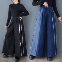 春 ハイウエスト ジーンズ 女性 ゆったり カジュアル ワイドパンツ