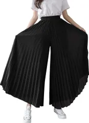 newNE ニューネ シアー スカーチョ ワイドパンツ 透け感 プリーツ レディース(ブラック,  M)