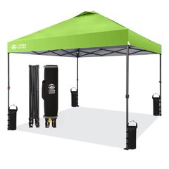 大人気　ワンタッチタープテント 3mx3m 、センタ-ロック特許タープテント、組み立て簡単、持ち運び便利、シルバーコーティング生地 SHADES の収納バッグ、杭8本、ロープ4本、ウェイトバッグ4個 耐久 公園 CROWN 庭園 BBQ （グリーン）