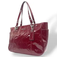 コーチ COACH トートバッグ シグネチャー エナメル レザー ボルドー ワインレッド 赤 レディース 肩掛け可能 S84