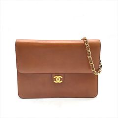 良品 CHANEL シャネル ココマーク プッシュロック カーフスキン チェーン ショルダー バッグ ブラウン レディース ブランド 鞄 a8589