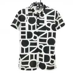 【美品】デサントゴルフ 半袖ポロシャツ 白×黒 総柄 中田英寿 メンズ O ゴルフウェア DESCENTE