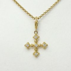 アーカー AHKAH K18YG メモリアルクロスショートネックレス ダイヤモンド5石計0.18ct 証明書付き★新品仕上げ済美品★