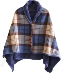 なないろ館 4way ブランケット ひざ掛け 巻きスカート 着る毛布 あったか 裏ボア 100x140cm 肩当て 肩掛け 裏起毛 防寒 フランネル( ブルー,  100x140cm)