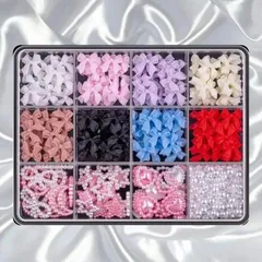 ネイルパーツ　リボン　ハート　星　月　ケース付き　ピンセット