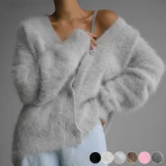 カーディガン レディース 韓国 ニット モヘア 大人 長袖 Vネック ゆったり 秋冬 秋 冬 白 黒 グレー ベージュ ピンク きれいめ モコモコ エレガント