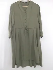 ◇ closet story UNITED ARROWS Vネック 金ボタン 長袖 膝下丈 ワンピース カーキ グリーン系 レディース E  【1305250016320】