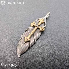 シルバー925 ブラス 真鍮 フェザー クロス モチーフ ペンダント ネックレス メンズ レディース