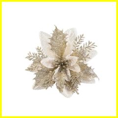 人工花 フラワー キラキラ クリスマスツリー飾り クリスマスガーランド 【10個入れ】 クリスマスリース クリスマス花輪 玄関 壁掛け 装飾品 造花 DIY デコレーション 結婚式 店舗 撮影道具 クリスマス お花 オーナメント パーティー用品 (ゴールド)