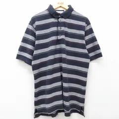 XL/古着 半袖 ポロ シャツ メンズ 00s 鹿の子 コットン 紺他 ネイビー ボーダー 25jul02 中古 トップス