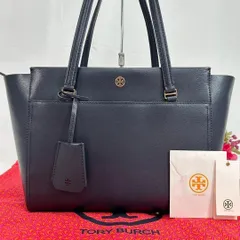 【訳あり極美品】トリーバーチ ロビンソン ブロックT ハンドバッグ トートバッグ ビジネスバッグ マザーズバッグ 手提げ 肩掛け レザー ロゴ 型押し ゴールド金具 PC可 大容量 通勤 通学 ネイビー 紺