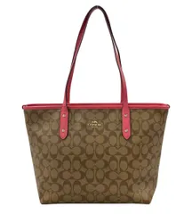 極美品✨コーチ トートバッグ PVC ブラウン シグネチャー F58292 COACH コーチ バッグ トートバッグ F58292 2017 2018 春夏 秋冬