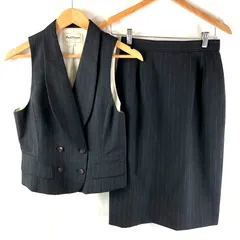  ポールスチュアート  PaulStuart セットアップ ベスト 襟付き ボタン スカート ロング 裏地付き スリット ストライプ ダークグレー 946837  