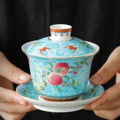 琺瑯彩 三才蓋碗 茶碗 茶杯 陶器 家庭用 功夫茶器セット