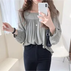 ☆ ブルーグレー ☆ XLサイズ ☆ シャツブラウス トップス オフィスカジュアル ブラウス 長袖 レディース シャツブラウス シャツ レディースブラウス レディースシャツ 長袖ブラウス 長袖シャツ オフィスカジュアル かわいい 可愛い トップス ゆったり