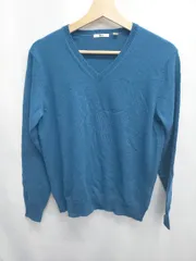 ◇ ⊆ ユニクロ 358-078258 カシミヤ100% 長袖 Vネック セーター サイズM ブルー系 レディース E  【1507160006273】
