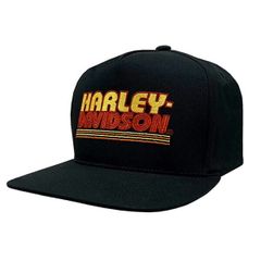 Harley-Davidson ハーレーダビッドソン メンズ 刺繍 ウォームスローバック フラットバイザー ベースボール キャップ ブラック