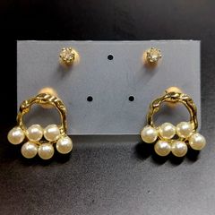 (9)ゴールドパールピアス 人工ダイヤ ジルコニアピアス 4点セット