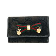 ◆GUCCI◆グッチ キーケース GGキャンバス リボン ブラック