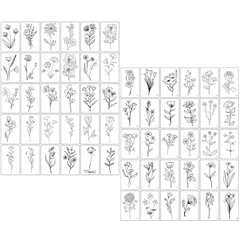 【新品】 EdisonBrain タトゥーシール 60種類 セット ワンポイント 4.8*7.6 線画 ミニマルタトゥー 韓国風 KPOP 植物 花 葉 草 野生の花 女性 レディース 60枚 リアル ナチュラル tattoo sticker 白黒 1