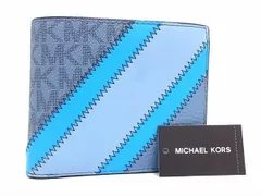 ■新品■未使用■ MICHAEL KORS マイケルコース MK柄 PVC×レザー 二つ折り 財布 ウォレット レディース ライトブルー系 BL2392