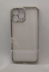 【在庫処分・未使用品】iPhone13ProMax ソフトケース(TPU クリアケース／カバー) サイドメッキ加工 シルバー iPhone13Pro Max専用