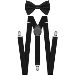 【新着商品】サスペンダー ボウタイ 2点セット メンズ レディース キッズ [QCWQMYL] 2.5cm y字 カジュアル シンプル 易く調整 男女兼用 結婚式 プレゼント