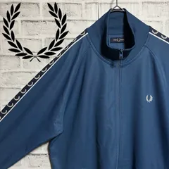 美品XL⭐️Fred Perry トラックジャケット 刺繍テープ月桂樹 ブルー×ネイビー/ホワイト