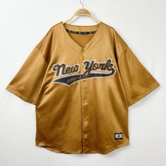 【フォロワー様クーポン配布中！】PLAYERS50 刺繍ロゴ New York ゴールドカラー 半袖 ベースボールシャツ ヒップホップ HIPHOP ストリート 輸入古着 海外古着 US古着 メンズ ゴールドカラー ブロンズ【S107】