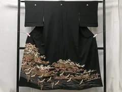 平和屋着物■豪華黒留袖　駒刺繍　飛鶴吉祥花文　金彩　正絹　逸品　CAAQ5586kb