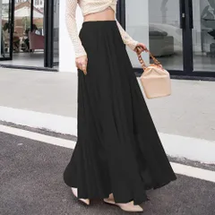 ☆ ブラック ☆ XLサイズ ☆ シフォンスカート ロング ウエストゴム シフォンスカート ロング レディース チュールスカート レディーススカート ロングスカート スカート フレアスカート フレア ギャザー ロング丈 マキシ ウエストゴム きれいめ