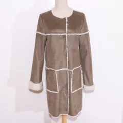 ★美品★ MICHEL KLEIN ミッシェルクラン コート 長袖 無地 ロング丈 フェイクムートン  ブラウン 送料無料 古着 レディース