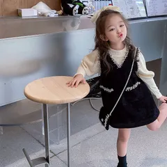 子供服 女の子 ジャンパースカート 裏起毛 切り替え インナー プチハイネック 2点セット 子どもキッズ 秋 冬 暖かい 可愛い キッズ服 プレゼント 内祝い 幼稚園 保育園 おしゃれ 長袖 90 100 110 120 130 140cm  jinmi04